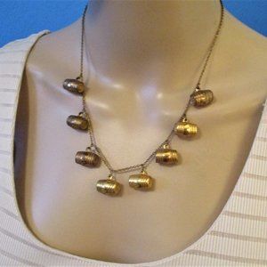 SEAGRAM'S Ancient Bottle Gin Gold Charm Necklace ~ Vintage Gin Barrel Keg Charms